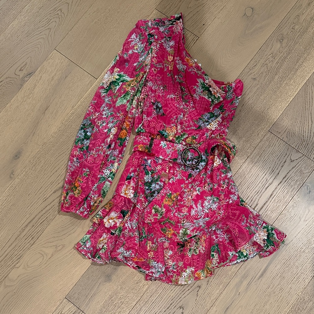 HEMANT & NANDITA Pink Floral One Shoulder Dress